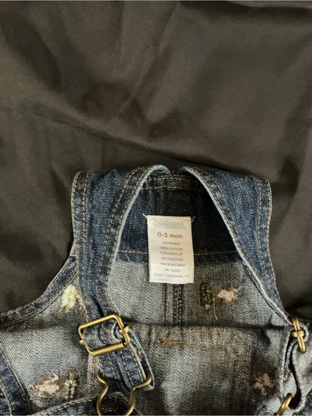 Children's Dark Blue Denim Short Overalls with Forest Embroidery
